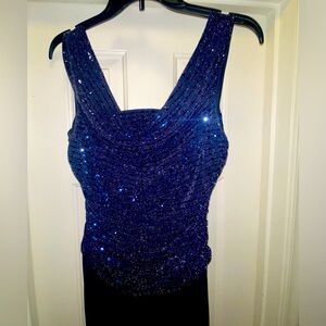 Adult size 6 one piece dark blue jumpsuit with sequins top back zipper
